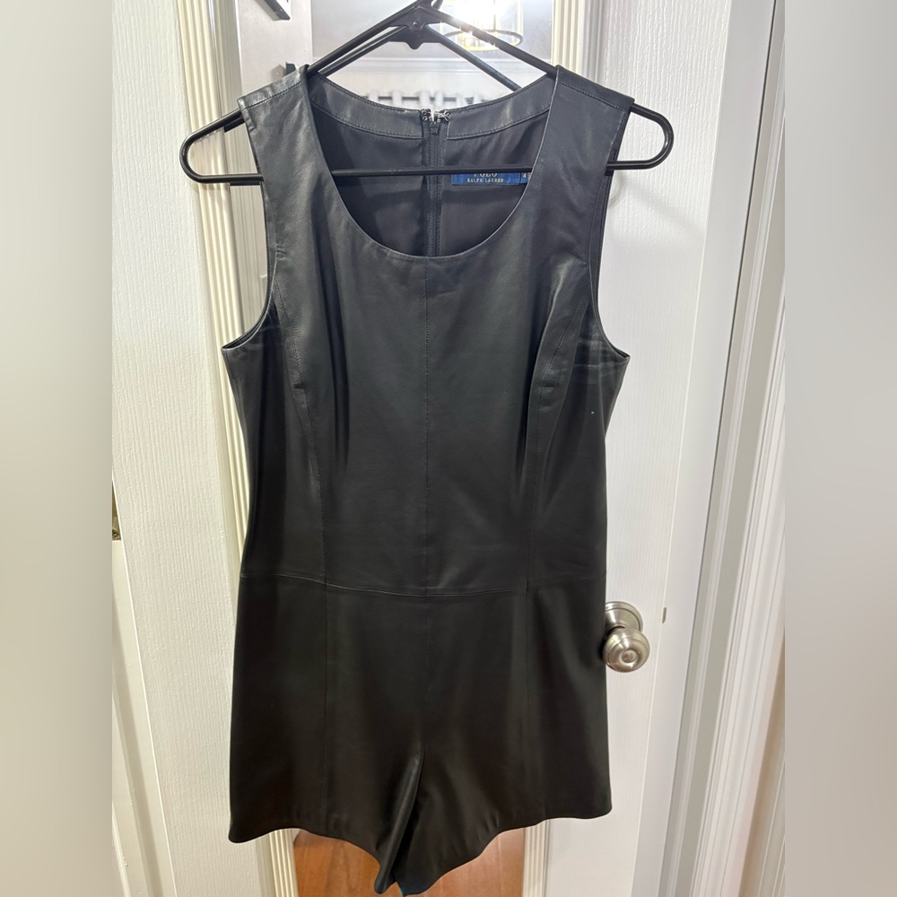 Polo by Ralph Lauren Black leather romper.